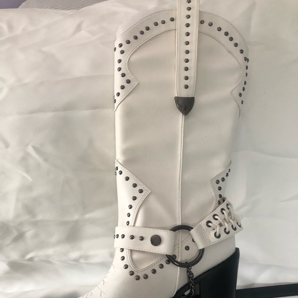 Dolls Kill White Studded Heeled Boots